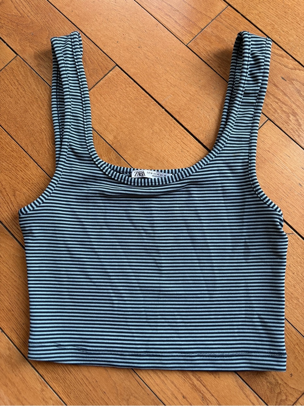 Zara Blue and White Striped Cropped Tank